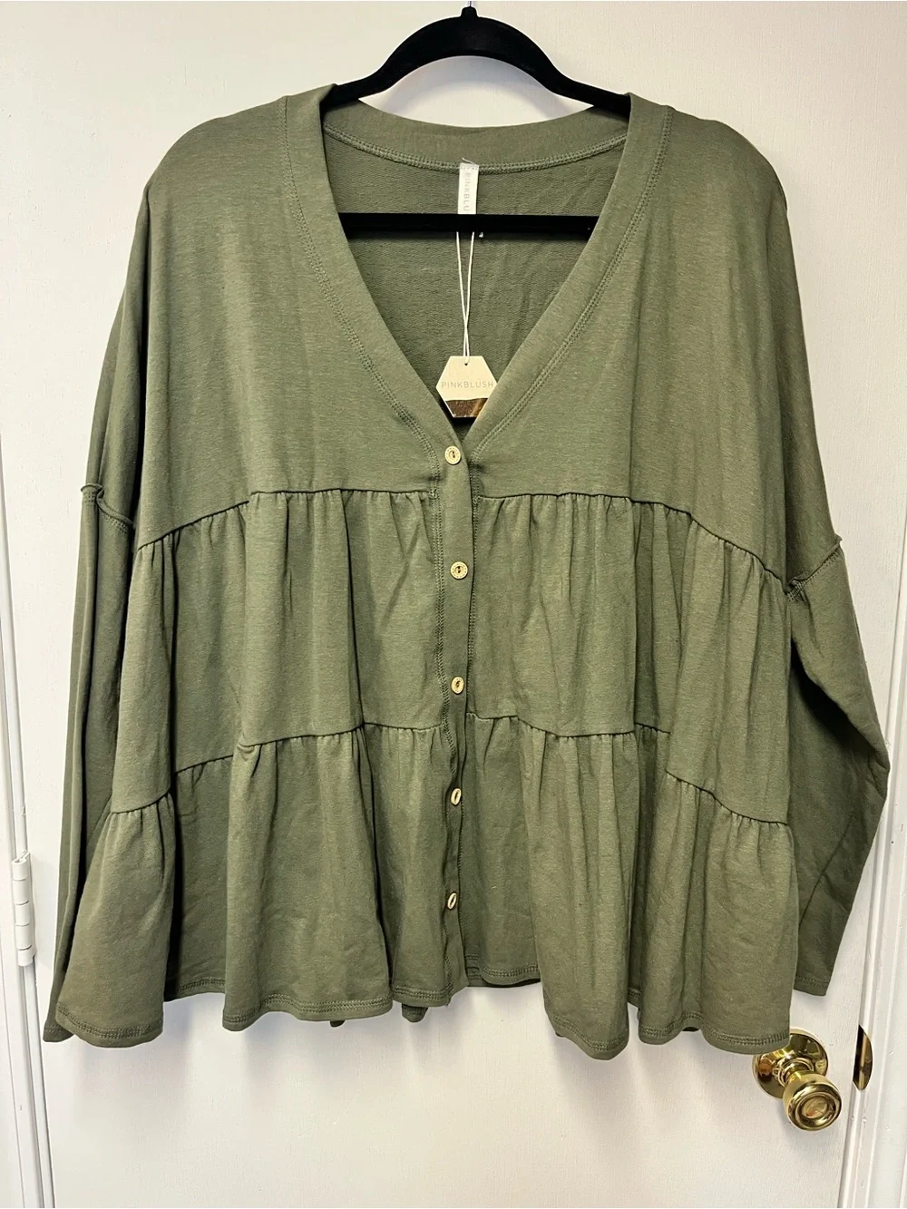 PinkBlush Olive Green Tiered Babydoll Cardigan Top Size L